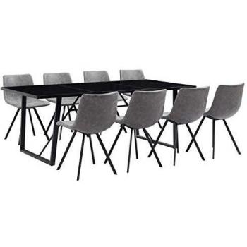 vidaXL Juego de Comedor 9 Piezas de Cuero Sintético Mobiliario Decoración Interior Casa Hogar Robusto Duradero Resistente Funcional Práctico Útil Gris