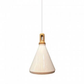 Lámpara Colgante LED Elegante de Metal con Portalámparas E27 (Máx 60W) y Vástago de Madera Blanco - Diámetro 250mm