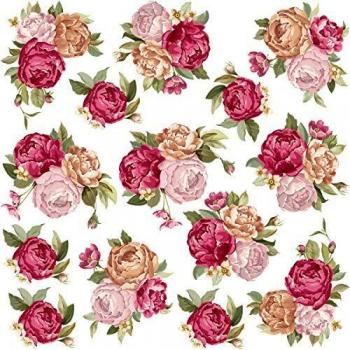 Calcomanías de pared de flores de peonía de ambiente, decoración de hogar de bricolaje rosa rosa, arte de pared impermeable y autoadhesivo - 14 piezas de 30 x 30 cm