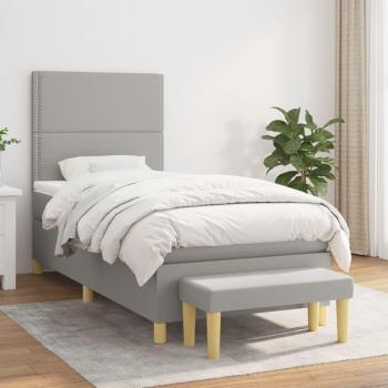 Cama box spring con colchón viscoelástico espuma protector muelles ensacados adaptable acolchado reversible tela gris claro 80x200 cm
