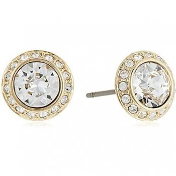 Swarovski Pendientes de botón Angelic, blanco, Baño en tono Oro