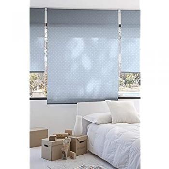 Estor Enrollable Translúcido Estampado Motas Azul 100 x 150 cm - Instalación Sin Taladrar Easy Fix - Envío Gratis
