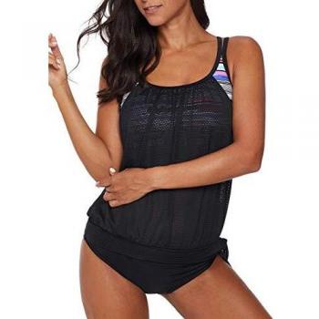 Ocean Plus Mujer Tankini de Malla Acolchada y Colorida con Calzoncillos Bikini Conjunto de Rayas Traje de Baño de Dos Piezas Ropa de Playa