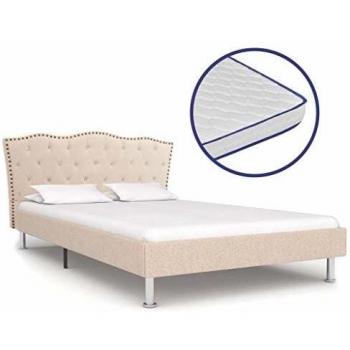 vidaXL Cama con Colchón Viscoelástico de Tela Mobiliario Descanso Decoración Atractiva Elegante Dormitorio Robusta Duradera Color Lino 140x200cm