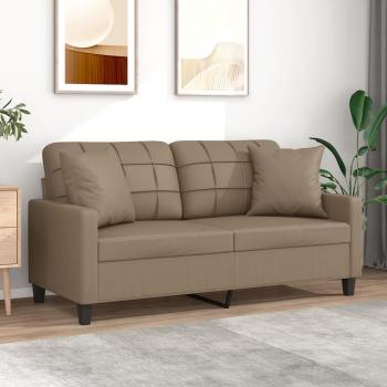 Sofá de 2 plazas con cojines de cuero sintético color capuchino de 140 cm