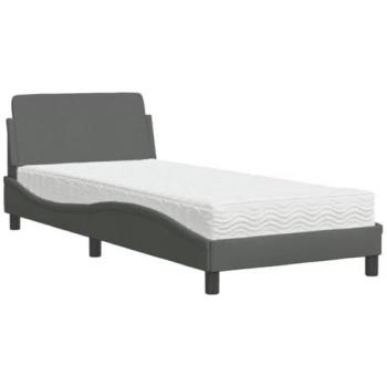 Cama con colchón tapizada en tela gris oscuro 80x200 cm