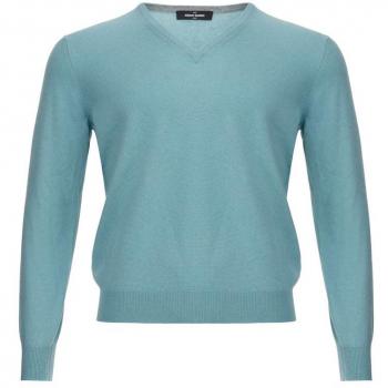 Gran Sasso Turquoise Cashmere V-Neck Sweater for Men - IT50 | L