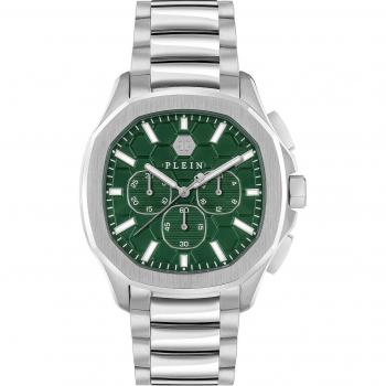 Philipp Plein Spectre Chrono Watch Silver Green, Gray male, Sizes: ONE SIZE