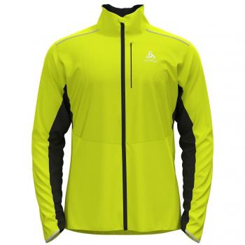 Chaqueta Odlo Langnes Hombre Amarillo y Negro, ideal para esquí de fondo, con características como material ligero y transpirable, diseño ergonómico, resistencia al viento, ajuste ceñido y detalles reflectantes