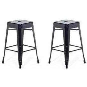 Set de 2 taburetes de bar apilables de acero negro 60 cm altura mostrador estilo industrial