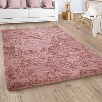 Alfombra Shaggy Pelo Largo Suave y Mullida 140x200 cm Piel Sintética Rosa Marrón