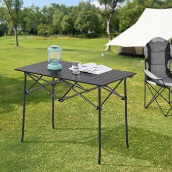 Mesa Plegable de Camping Castilenti Aluminio 94x55x68 cm - Negra con Bolsa de Transporte