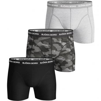 Björn Borg Men's 3 Pack Boxer Shorts - Black, Camo Print, Grey - Size: L