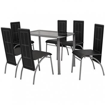 vidaXL Conjunto de Comedor Mesa y Sillones 7 Piezas Banquete Casas Mobiliario Salón Dormitorio Sala de Estar Cocina Restaurante Negro