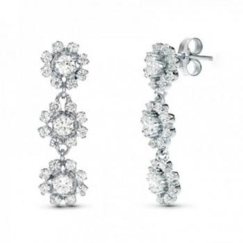 Pendientes largos de oro blanco 18k para mujer con tres circonitas a presión de 28 mm
