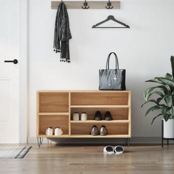 Mueble zapatero de madera contrachapada 102x36x60 cm en color blanco brillante, gris hormigón y gris sonoma