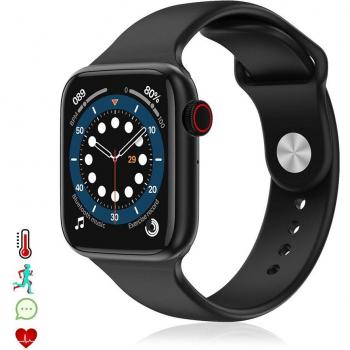 DAM Smartwatch AW9 - Reloj inteligente con corona multifunción, termómetro, monitor cardiaco, oxígeno en sangre, llamadas bluetooth, compatible con Android. Medidas: 3x1x4 cm