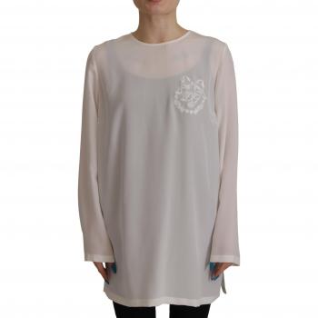 Dolce & Gabbana White Silk DG Logo Embroidered Long Sleeves Blouse - IT40|S, Female, Size: XS
