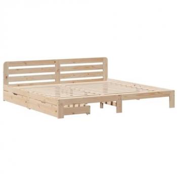 Cama solar sin colchón 200x200 cm madera maciza de pino, estructura de cama sin colchón, madera maciza de pino, tamaño 200x200 cm, color marrón