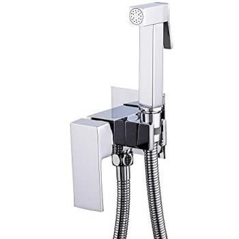 Grifo de bidet empotrado cuadrado cromado Serie Tajo Valaz, grifo monomando, incluye ducheta higiénica WC, mezclador de agua fría y caliente, ahorro de agua, fácil instalación, fabricado
