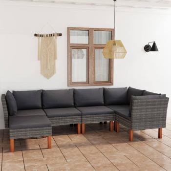 6-Piece Grey Poly Rattan Garden Lounge Set with Cushions
