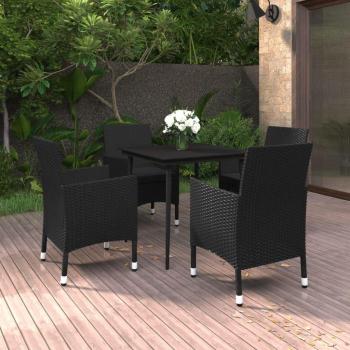 5-Piece Garden Dining Set with Cushions, Poly Rattan and Glass