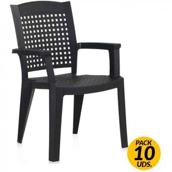 Pack de 10 Sillas Metal Shaf Apilables Resina Antracita