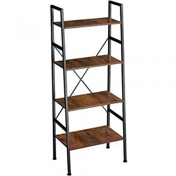 Estantería de escalera Newcastle 57,5 x 35,5 x 139 cm - Estilo industrial con cuatro baldas de madera oscura y vetas hermosas, estructura robusta y fácil de limpiar, carga total de
