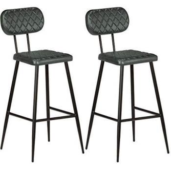 vidaXL 2X Sillas Altas de Bar Cuero Auténtico Grises Mobiliario Decoración