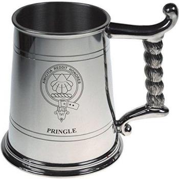 Pringle Crest Tankard with Rope Handle in Polished Pewter 1 Pint Capacity