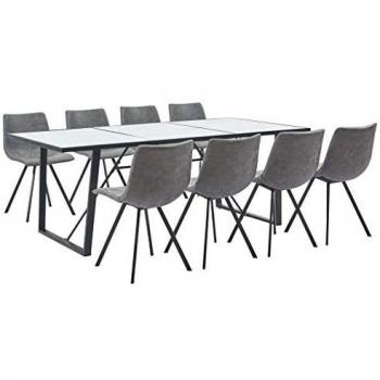 vidaXL Juego de Comedor 9 Piezas de Cuero Sintético Mobiliario Decoración Interior Casa Hogar Robusto Duradero Resistente Funcional Práctico Útil Gris