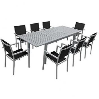 Conjunto de jardín extensible Happy Garden de 6 a 8 plazas en textileno negro y aluminio gris