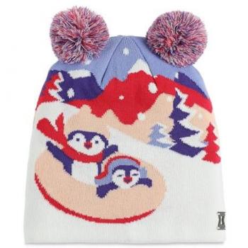 Spyder Gorro de bebé Penguin Double Pom Hat con pompones dobles, diseño de pingüino, tamaño M/L, color multi