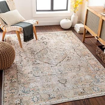 Alfombra Vintage Lavable Rectangular Marrón/Gris 160x213 cm, Corto Pelo, 4 mm de Altura