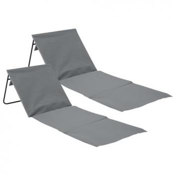 Pack 2 Esterillas Plegables de Playa Acolchadas con Respaldo, Impermeables, 149.5x50.5x42 cm, Acero y Tela Oxford