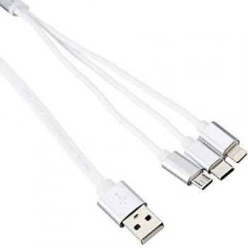 DeLOCK 85850 Cable USB 2.0 de 0,98 m con conectores USB A, USB C, Micro-USB B y Lightning en color plata y blanco
