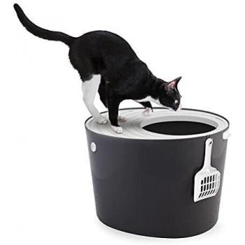 Arenero Cubierto para Gatos Iris Ohyama con Pala, Hasta 7kg, Gris, Caja de Arena Cerrada, Fácil Limpieza