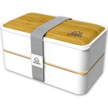 UMAMI Bento Lunch Box , 2 Recipiente 4 Cubiertos , Tupper Compartimentos Estilo Bento Box Japonés , Porta Alimentos Hermético , Microondas y Lavavajillas , Fiambrera Para Adultos/Niños , Zero Waste