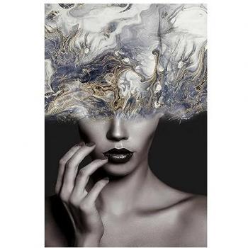 Lienzo Mujer 80 x 4 x 120 cm - Cuadro de Cristal Templado Dorado y Azul