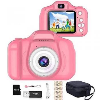 YunLone Cámara para Niños 12MP Selfie Cámara Digital 1080P HD Video Cámara Infantil 32GB TF Tarjeta, Estuche de Transporte, Batería Recargable 1200 mAh,2 Pulgadas, Regalos Juguete -Burdeos