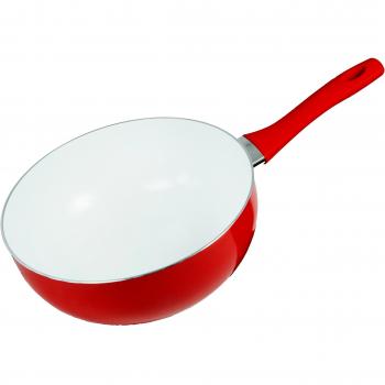 Profundo de Buckingham de cerámica para inducción Wok/sartén con mango de fácil agarre, rojo, 28 cm