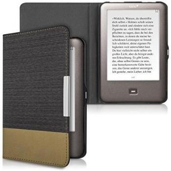 kwmobile Funda de lienzo para Tolino Shine / Page - Funda de lino para E-Book cubierta bolso funda protectora en negro marrón