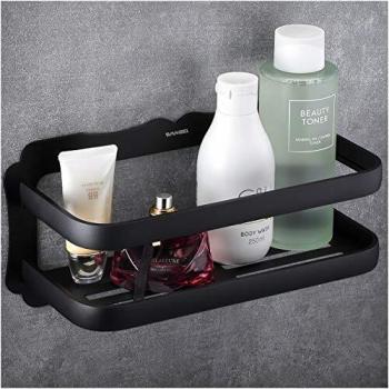 Wangel Estantería Profundo para Baño Ducha, Pegamento Patentado + Autoadhesivo, Aluminio, Acabado Mate, Negro