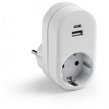 Adaptador Frontal 1 Toma con 2 Puertos USB A+C Blanco 16A 250V
