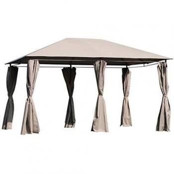 Outsunny cenador con techo al aire libre gazebo pabellon exterior con pared lateral cenador carpa de jardin 4x3x264m marco de acero para fiesta eventos