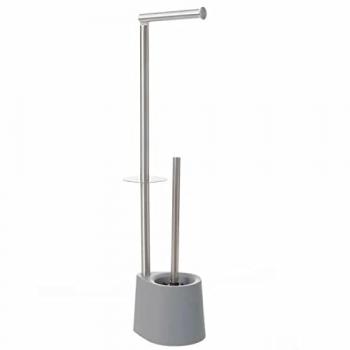 Escobillero y Portarrollos para Baño, Acero Inoxidable y Plástico, 16x13x65 cm