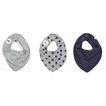 Fifi Lot de 3 Baby Chiffon Triangle Bandana Bavoir uni gris/gris avec étoiles Bleu marine/uni bleu marine