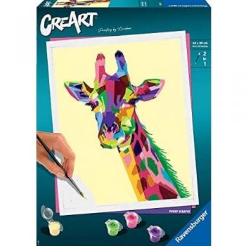 Ravensburger, CreArt, Jirafa, Pintar por Numeros Adultos, Animales, 1 Pincel con 2 Puntas, Kit de Pintura, Painting by Numbers