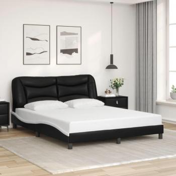 Estructura de cama con cabecero de cuero sintético en color negro y blanco, tamaño 160x200cm