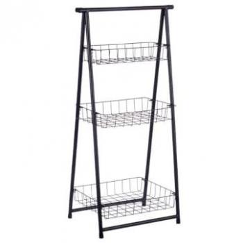 Estantería Metálica Escalera STARLEY, Color Negro, 44x31x90 cm, Almacenamiento de Cocina, 3 Estantes Extraíbles